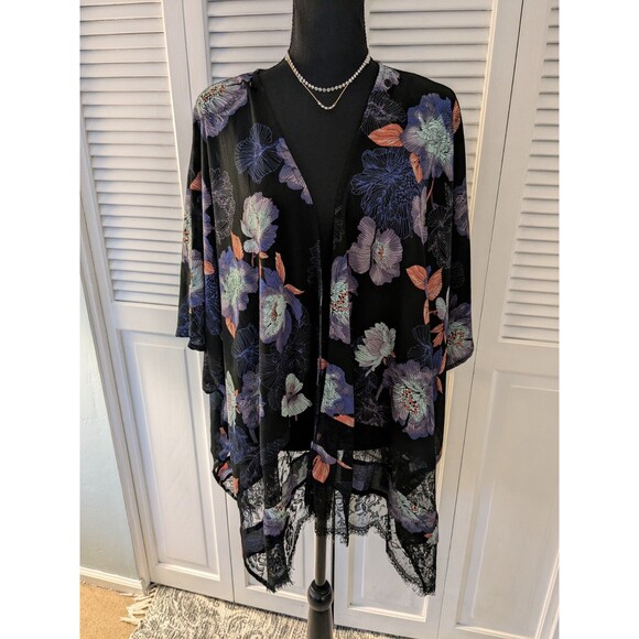 Jessica Simpson Maternity/Nursing Purple Floral Kimono Shawl Top Lace Button O/S - Picture 2 of 12